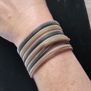 Multi-Strand Rope Style Dazzling Cocktail Bracelet Gold/Silver Toned Magnet Clos